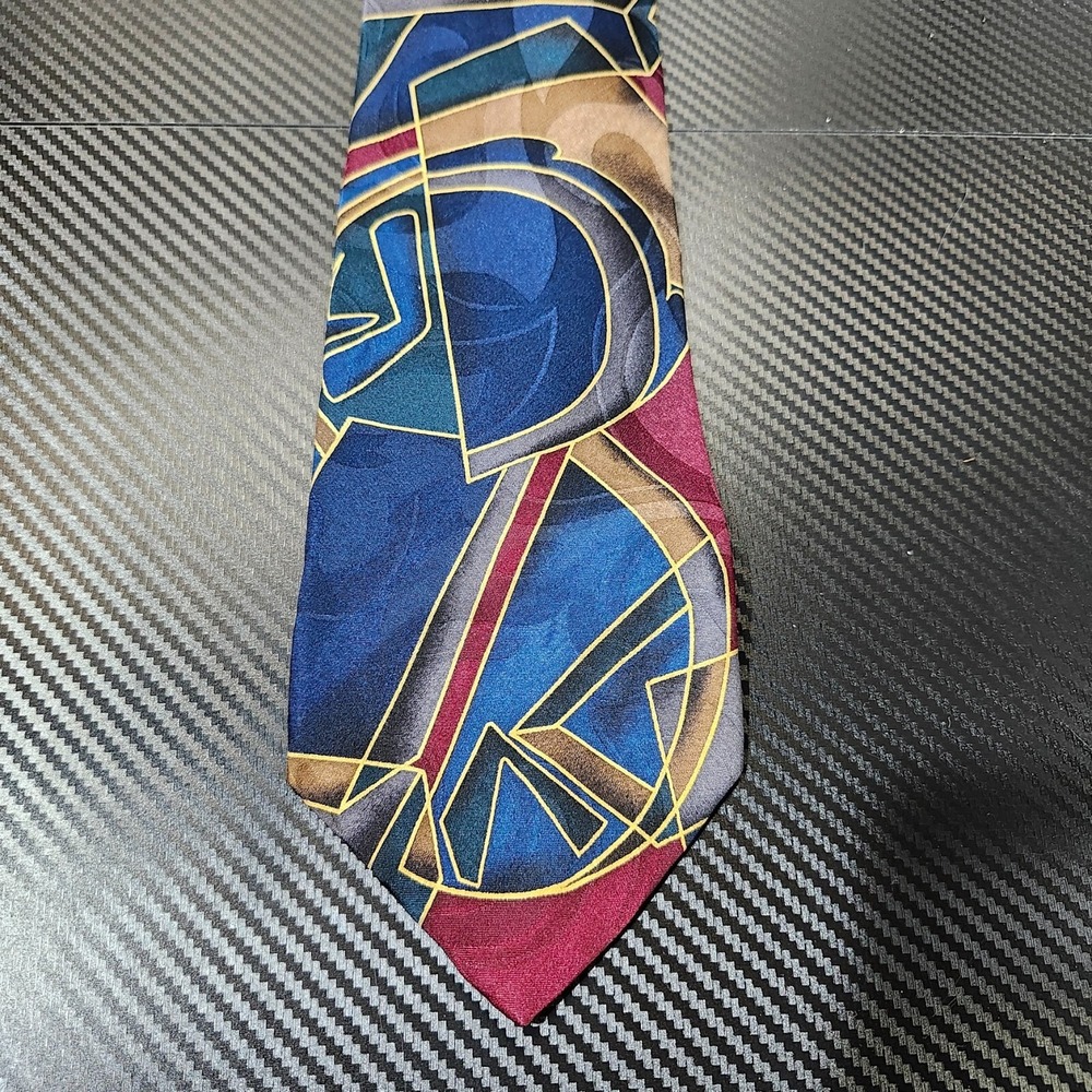 Chez Roffe Silk New York Abstract Pattern Multicolor Men's Tie - Picture 2 of 7